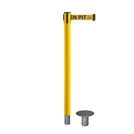 Stanchion Belt Barrier Removable Base Yellow Post 7.5ftOpen...Belt